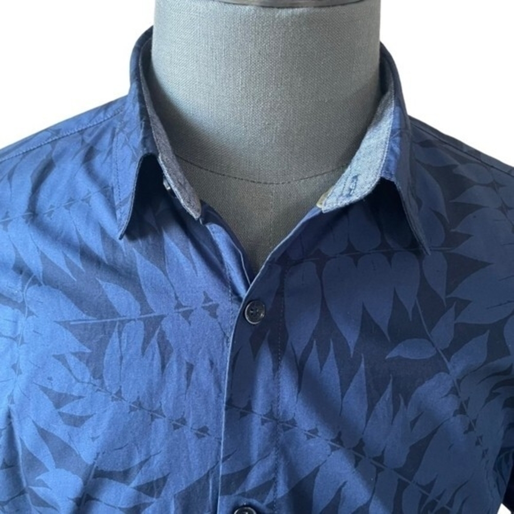 Fundamental Coast Men's Blue Westport Tropical Palm Print Shirt L Cotton EXC - Picture 4 of 8